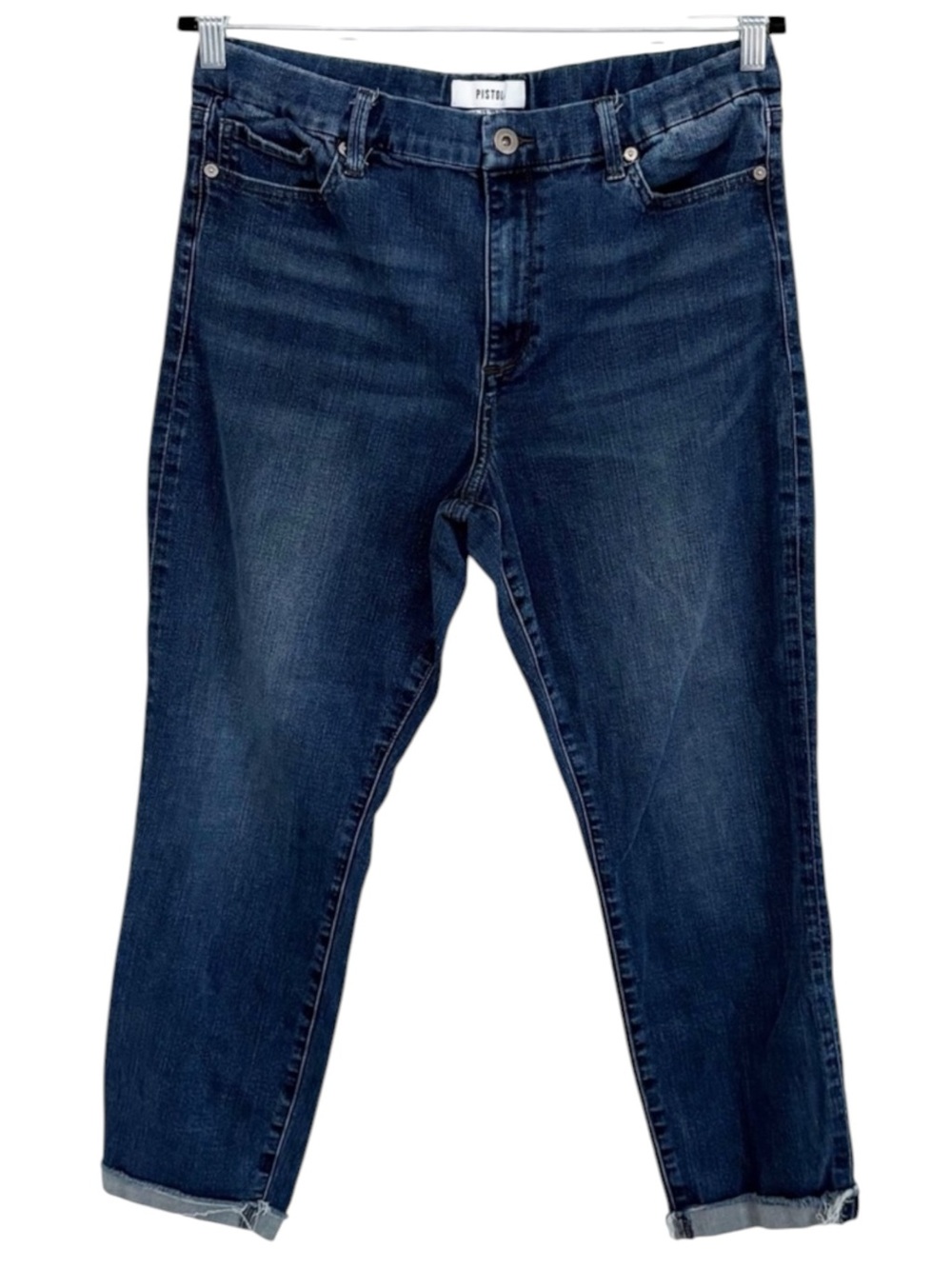 PISTOLA High Rise Straight Crop Jeans Dark Wash Tencel Stretch Denim 32